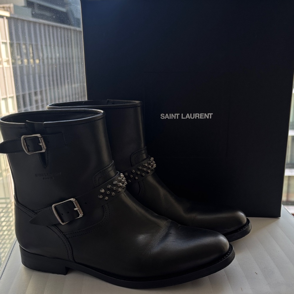 Saint Laurent Black Moto Boots